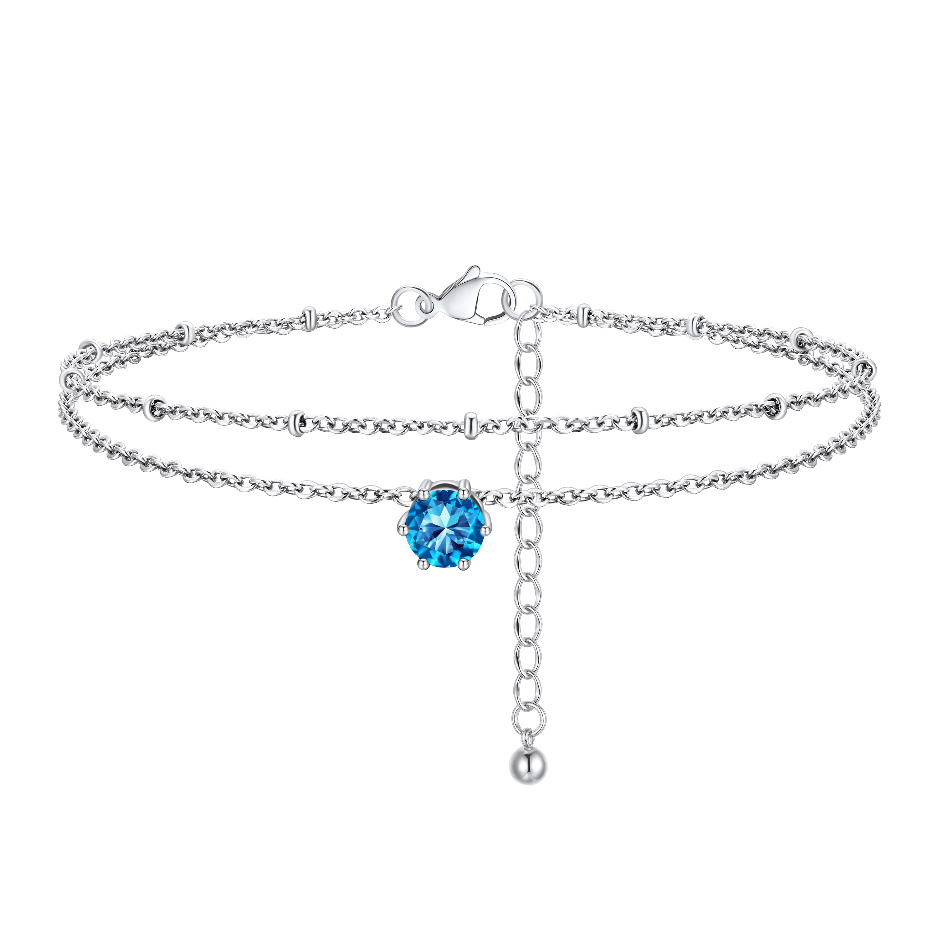 Personalized Round Birthstone Anklet for Women Tanzanite
