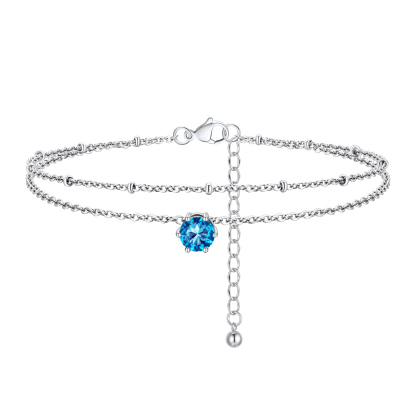 Personalized Round Birthstone Anklet for Women Tanzanite