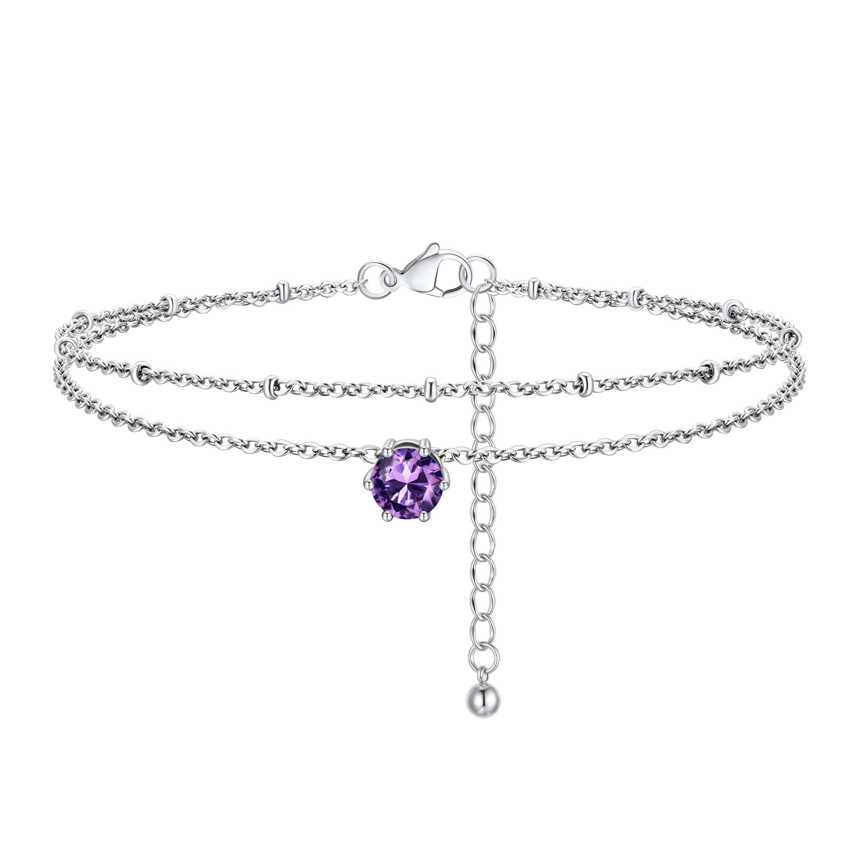 Personalized Round Birthstone Anklet for Women Amethyst