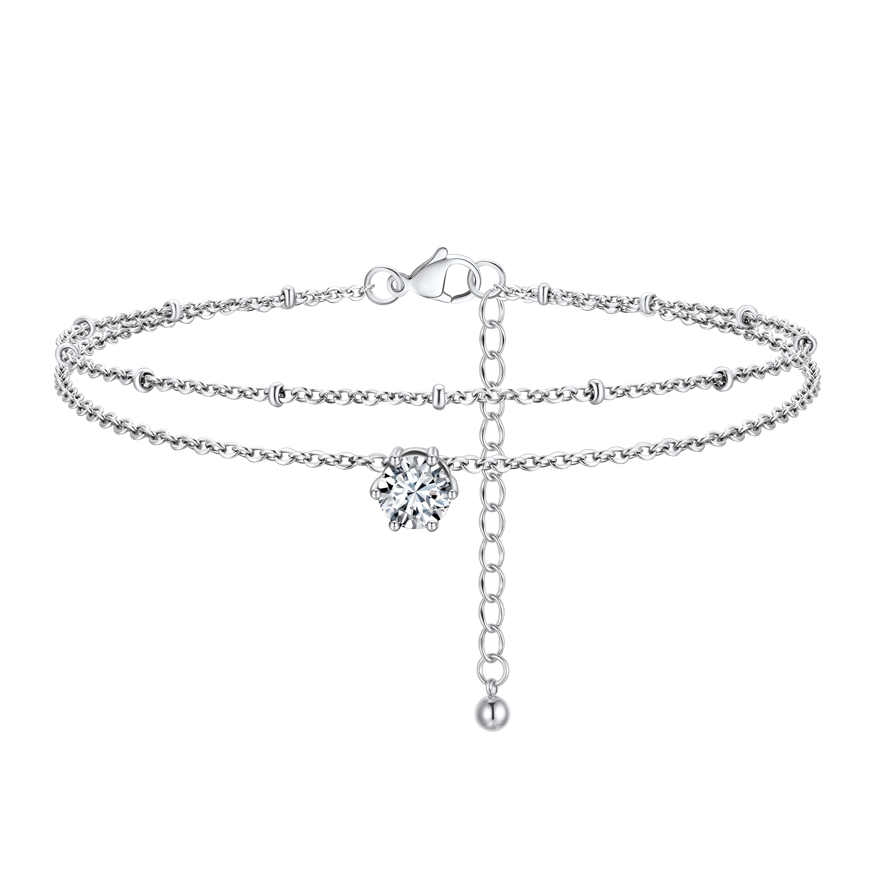 Personalized Round Birthstone Anklet for Women Diamond