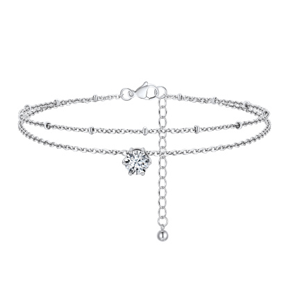 Personalized Round Birthstone Anklet for Women Diamond