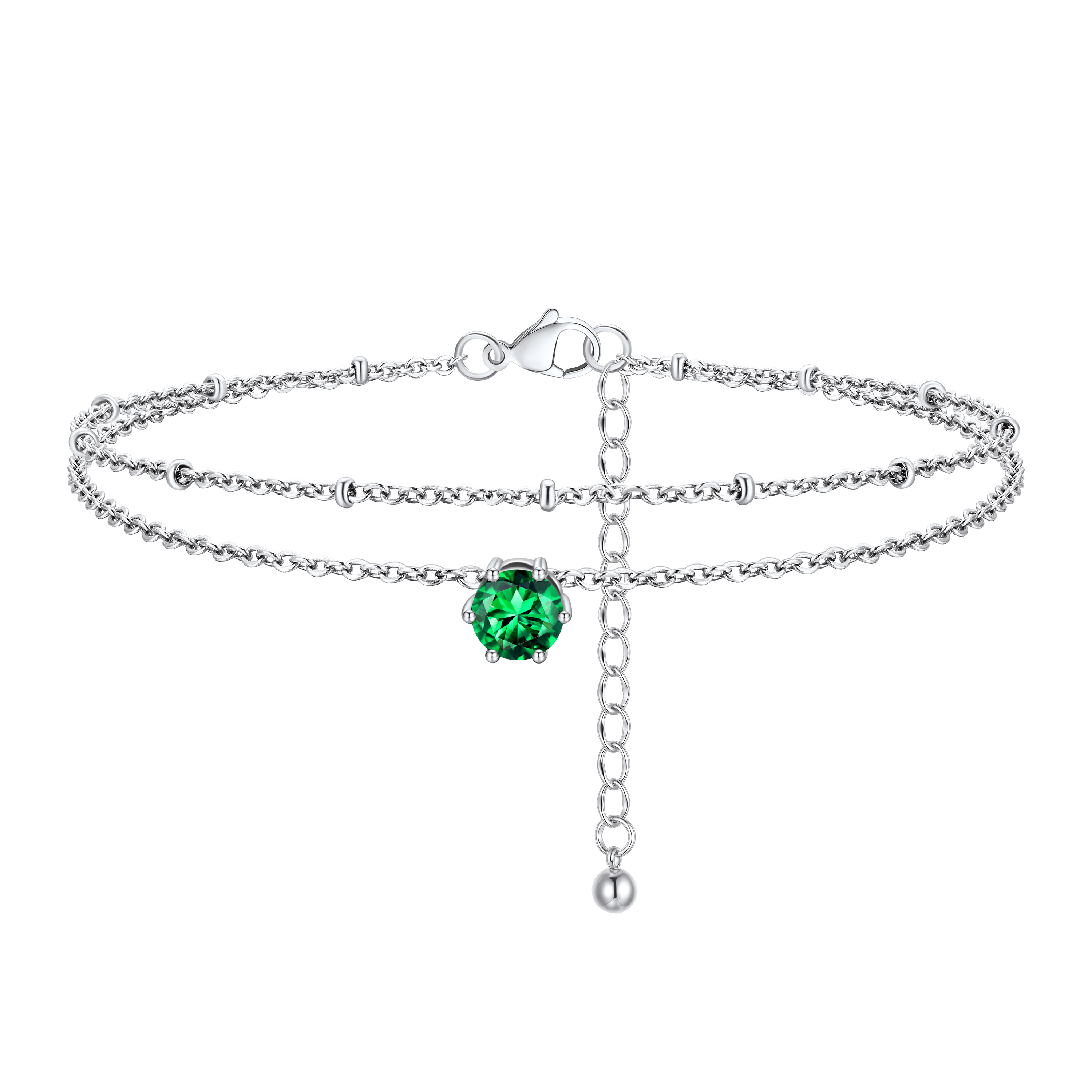Personalized Round Birthstone Anklet for Women Diamond