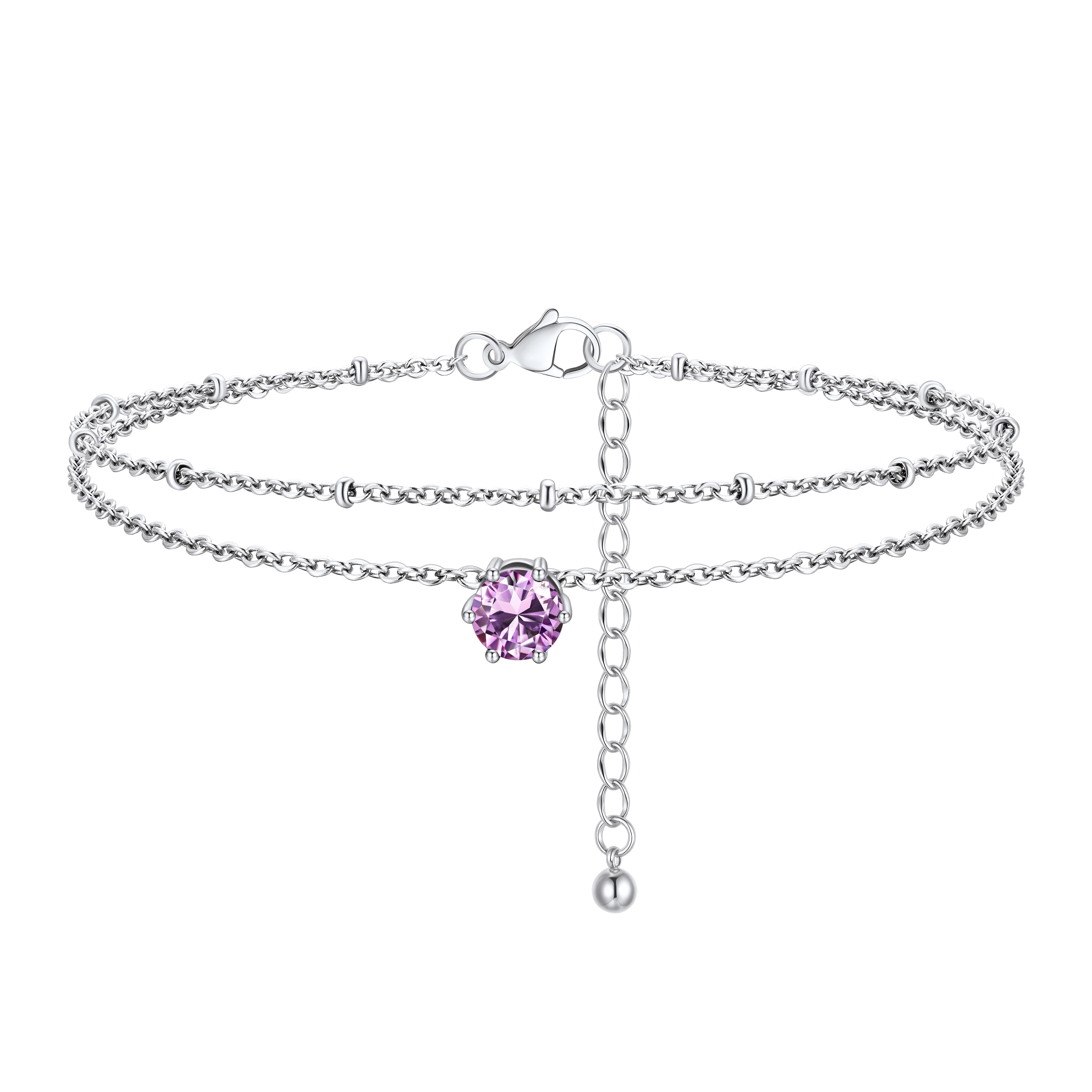 Personalized Round Birthstone Anklet for Women Alexandrite
