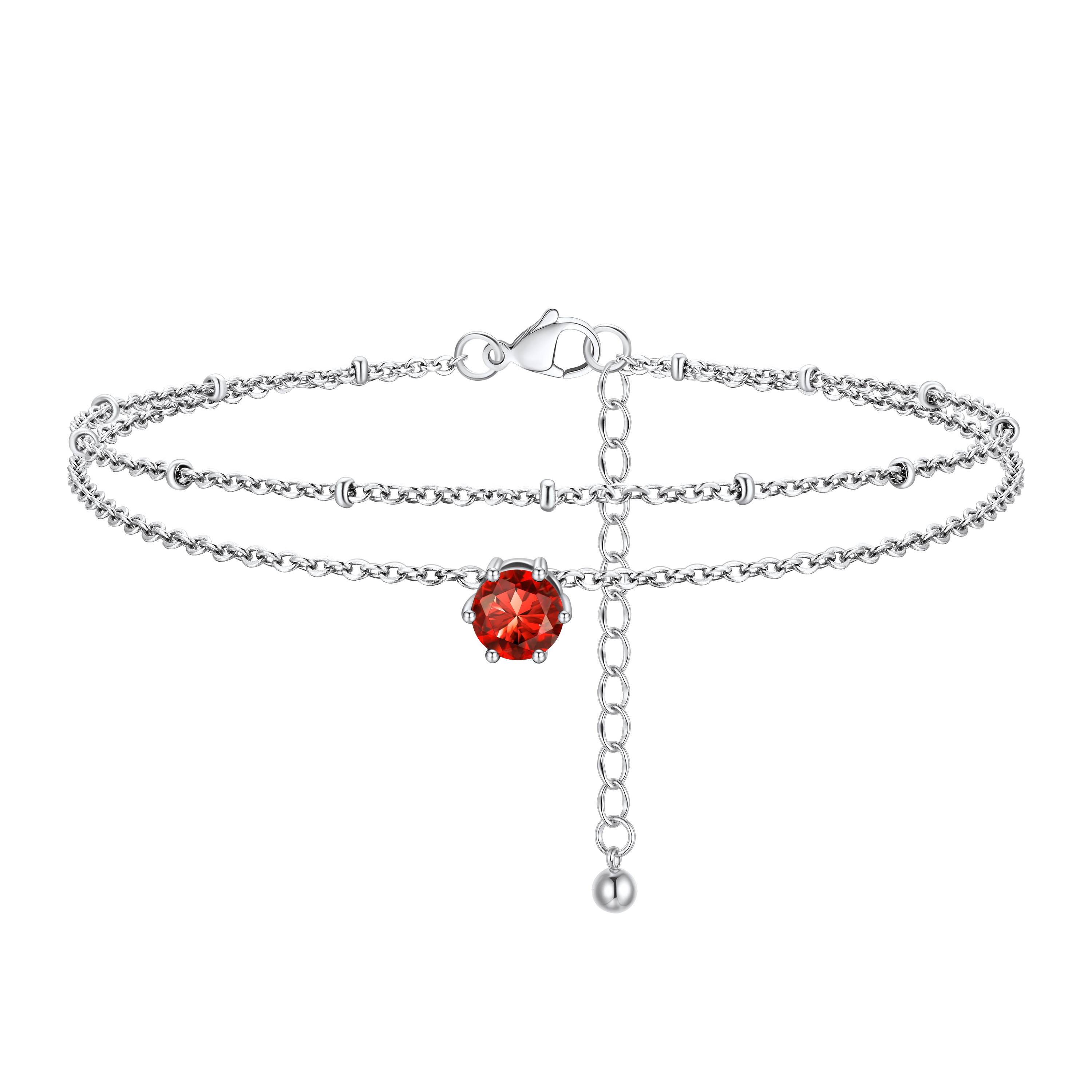 Personalized Round Birthstone Anklet for Women Ruby