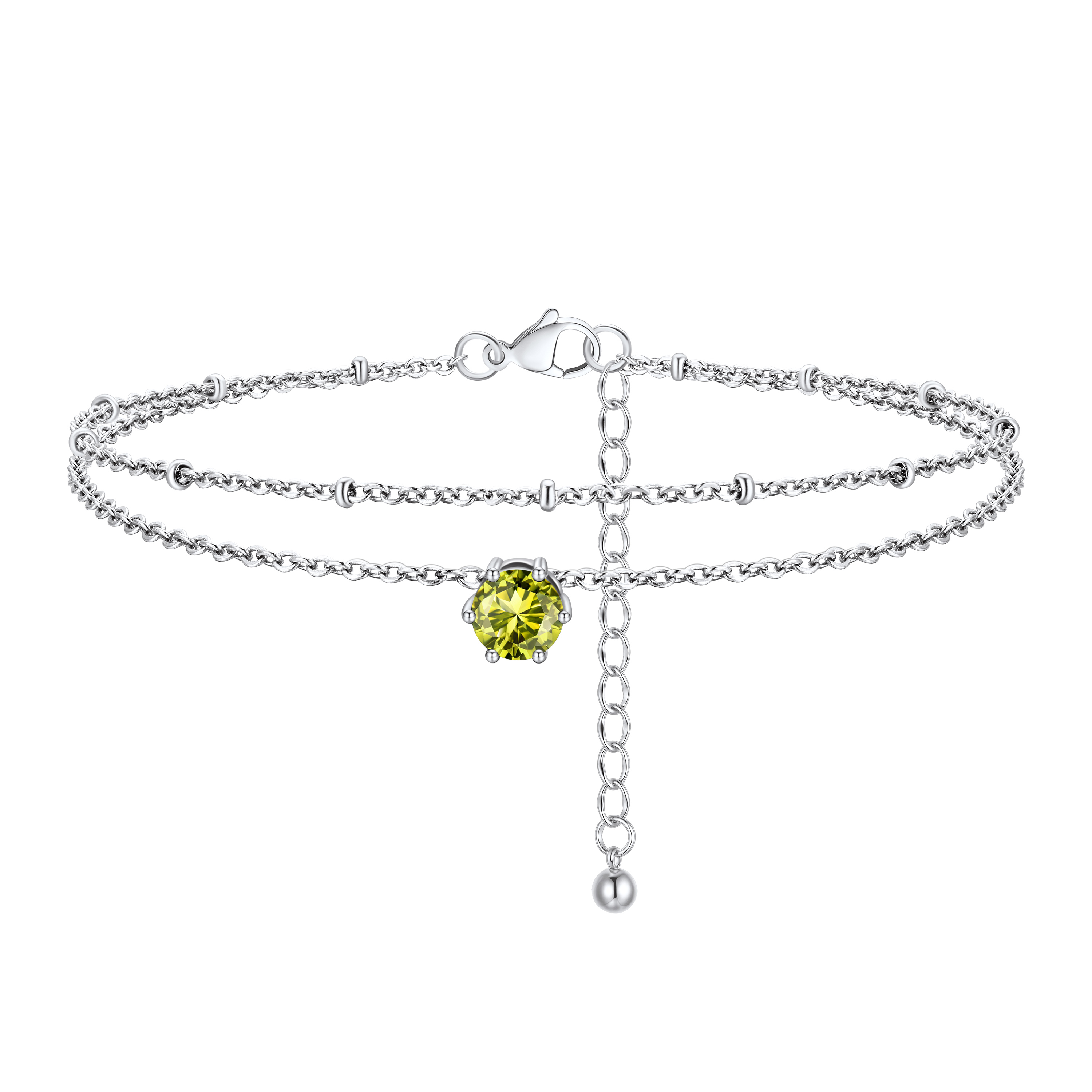 Personalized Round Birthstone Anklet for Women Peridot