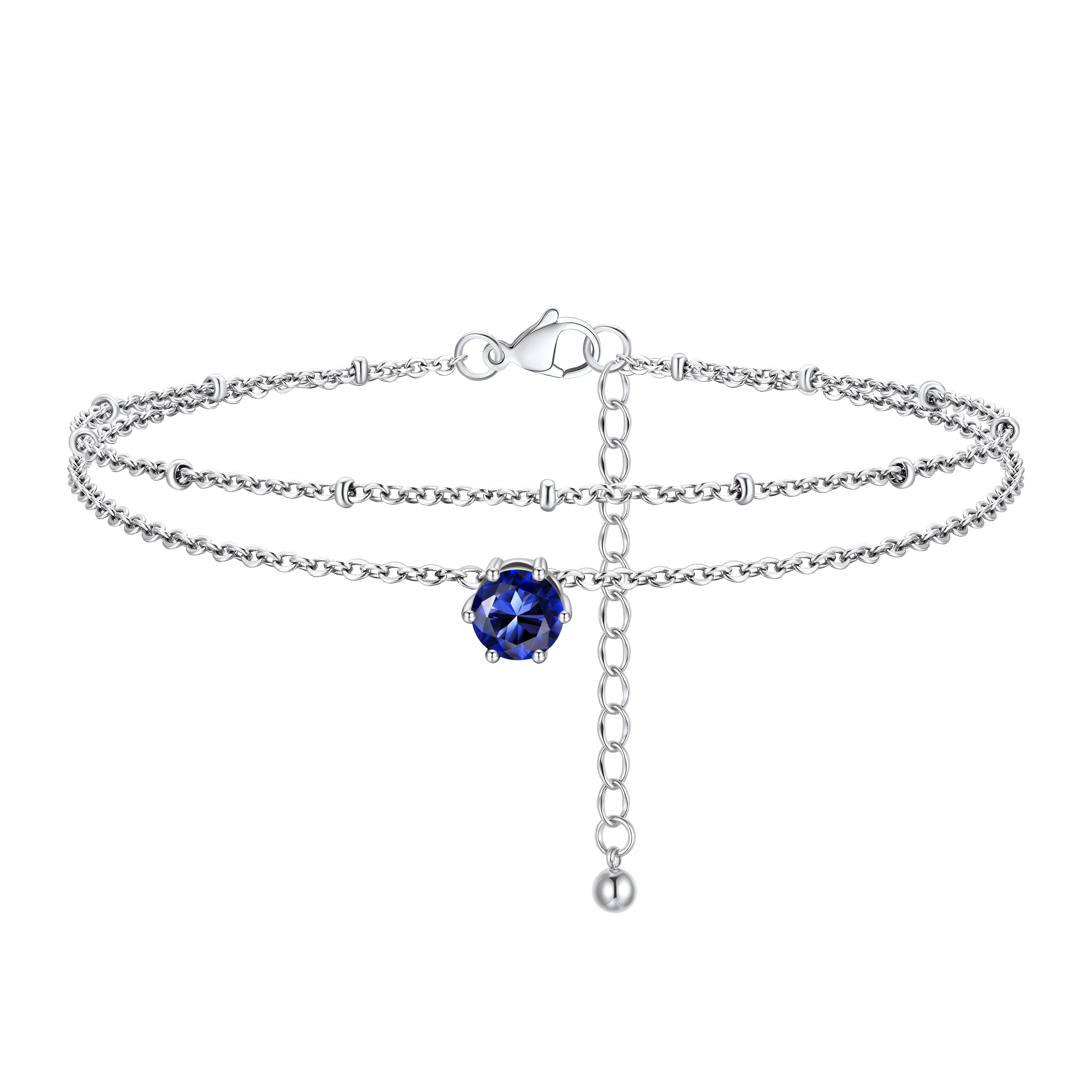 Personalized Round Birthstone Anklet for Women Silver