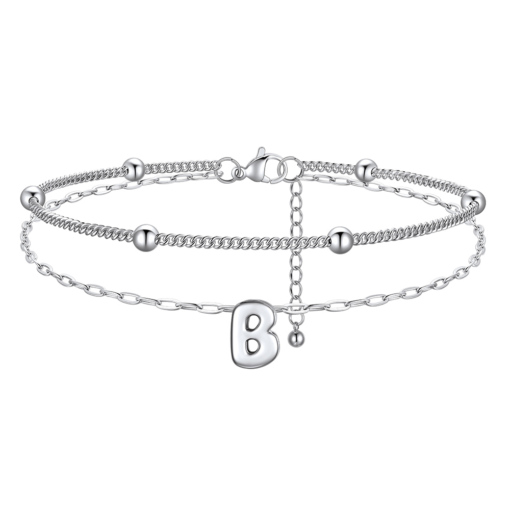 Bubble Initial Layered Anklet for Women B