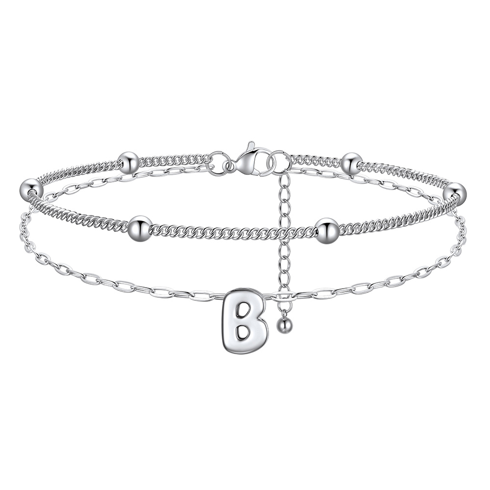 Bubble Initial Layered Anklet for Women B