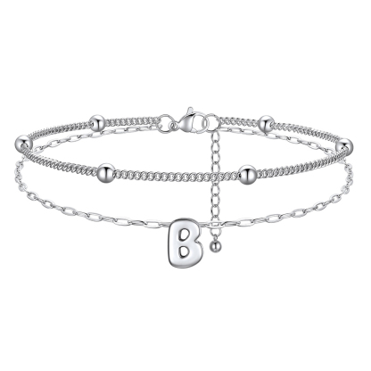 Bubble Initial Layered Anklet for Women B