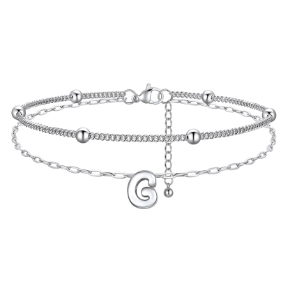 Bubble Initial Layered Anklet for Women G