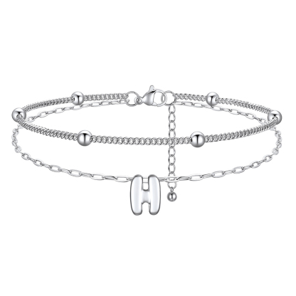 Bubble Initial Layered Anklet for Women H