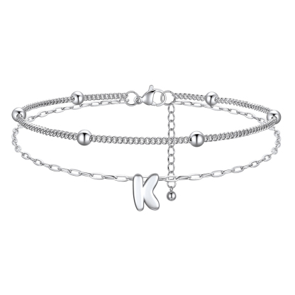 Bubble Initial Layered Anklet for Women K