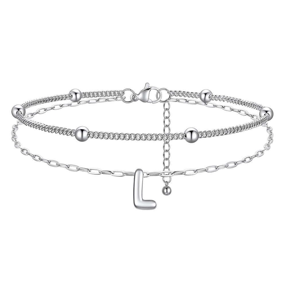 Bubble Initial Layered Anklet for Women L
