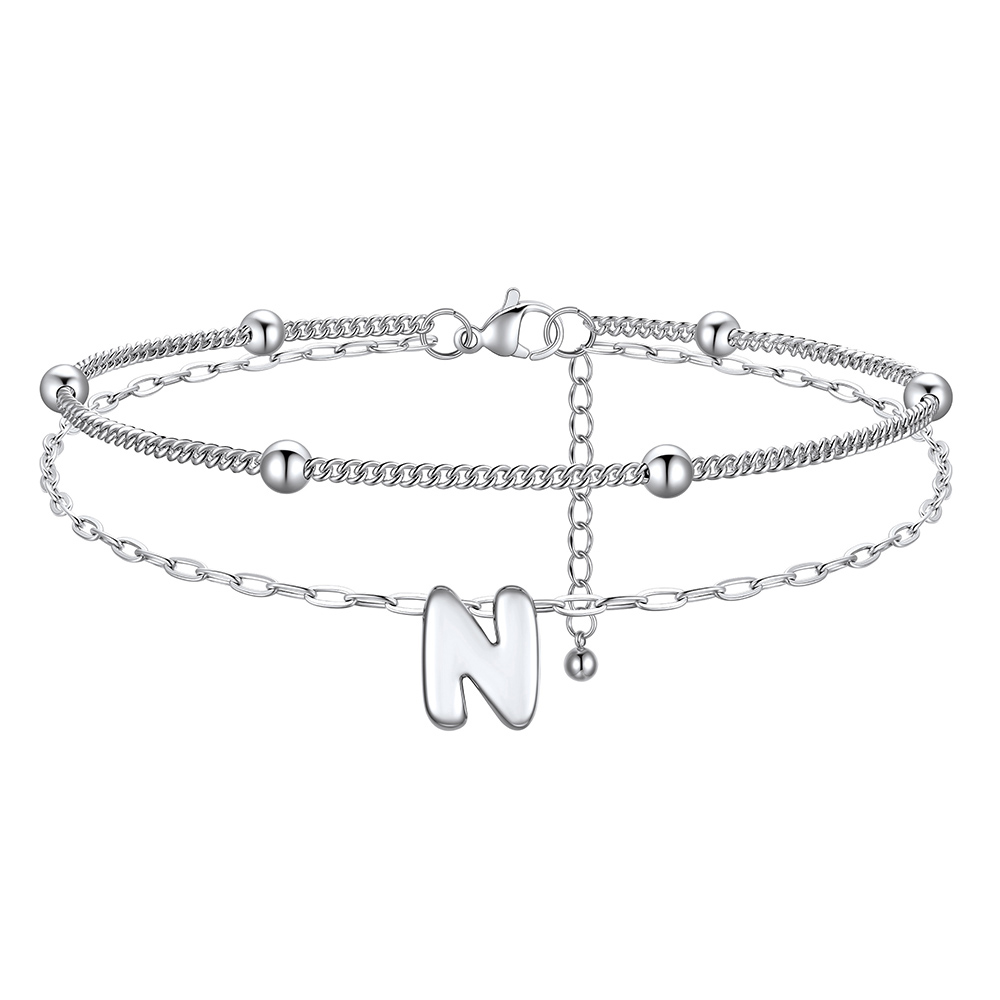 Bubble Initial Layered Anklet for Women N