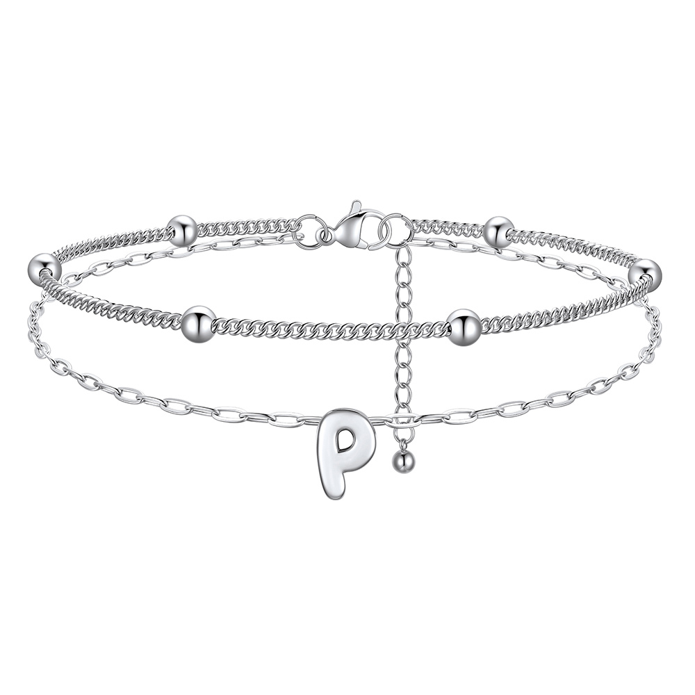 Bubble Initial Layered Anklet for Women P