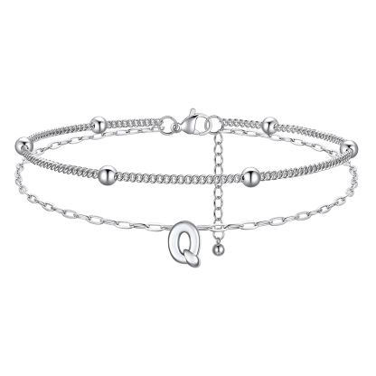 Bubble Initial Layered Anklet for Women Q