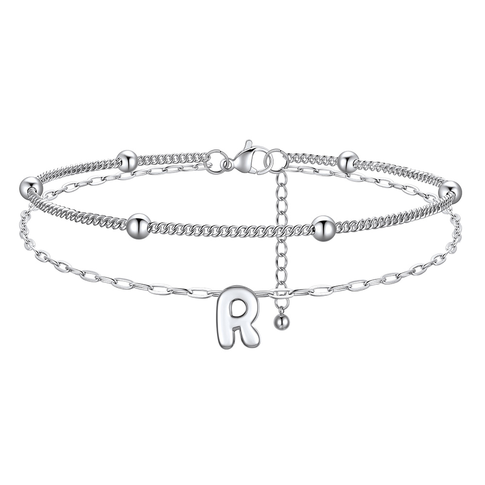 Bubble Initial Layered Anklet for Women R