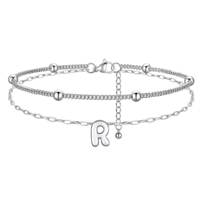 Bubble Initial Layered Anklet for Women R