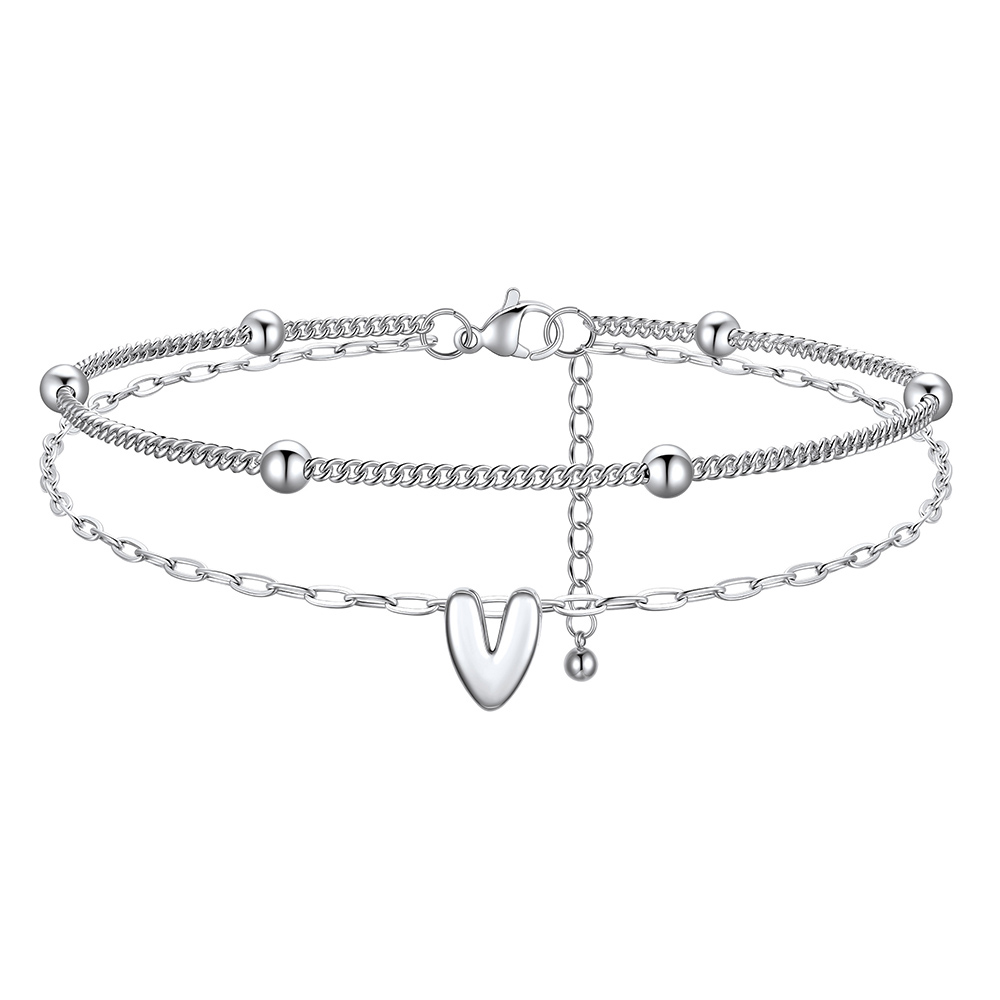 Bubble Initial Layered Anklet for Women V