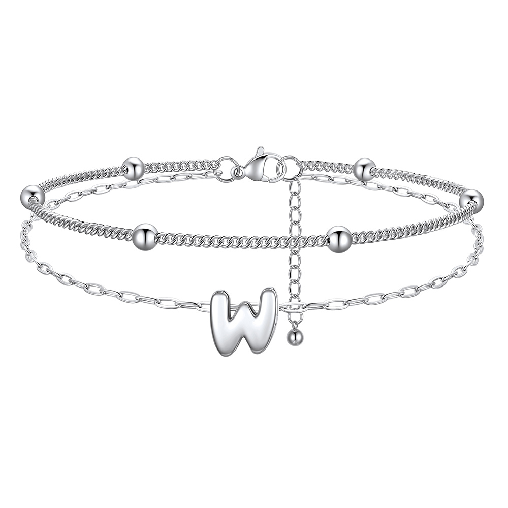 Bubble Initial Layered Anklet for Women W
