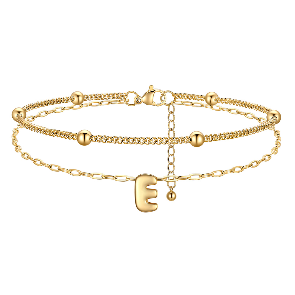 Gold Bubble Initial Layered Anklet for Women E