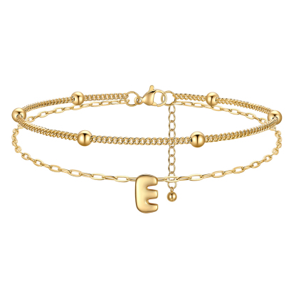 Gold Bubble Initial Layered Anklet for Women E