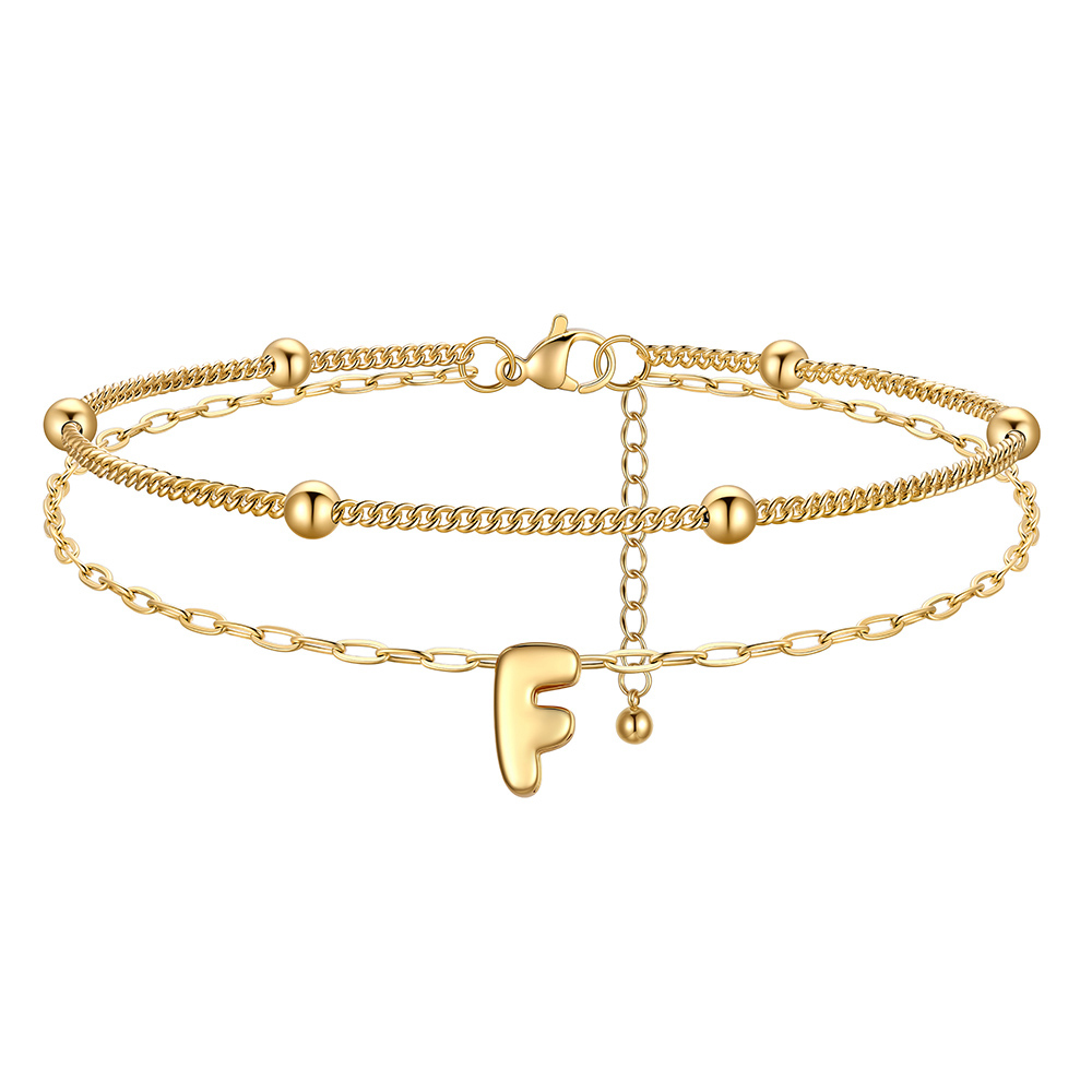 Bubble Initial Layered Anklet for Women Gold  F