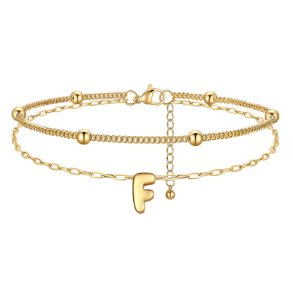 Bubble Initial Layered Anklet for Women Gold  F