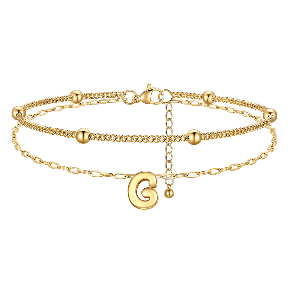 Bubble Initial Layered Anklet for Women Gold  G