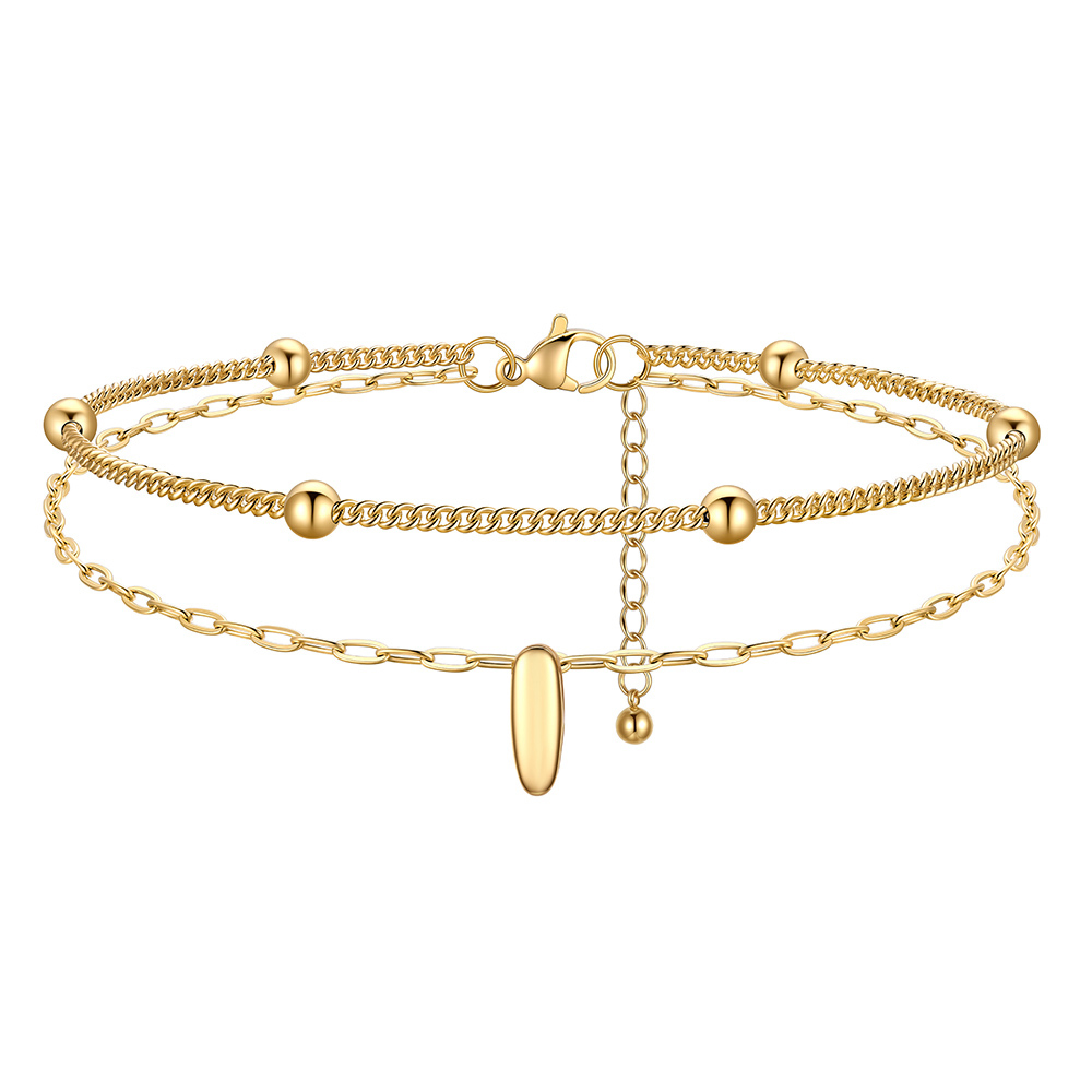 Bubble Initial Layered Anklet for Women Gold  I