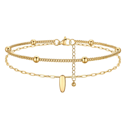 Bubble Initial Layered Anklet for Women Gold  I