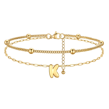Bubble Initial Layered Anklet for Women Gold  K