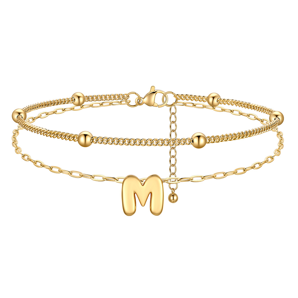 Bubble Initial Layered Anklet for Women Gold M 