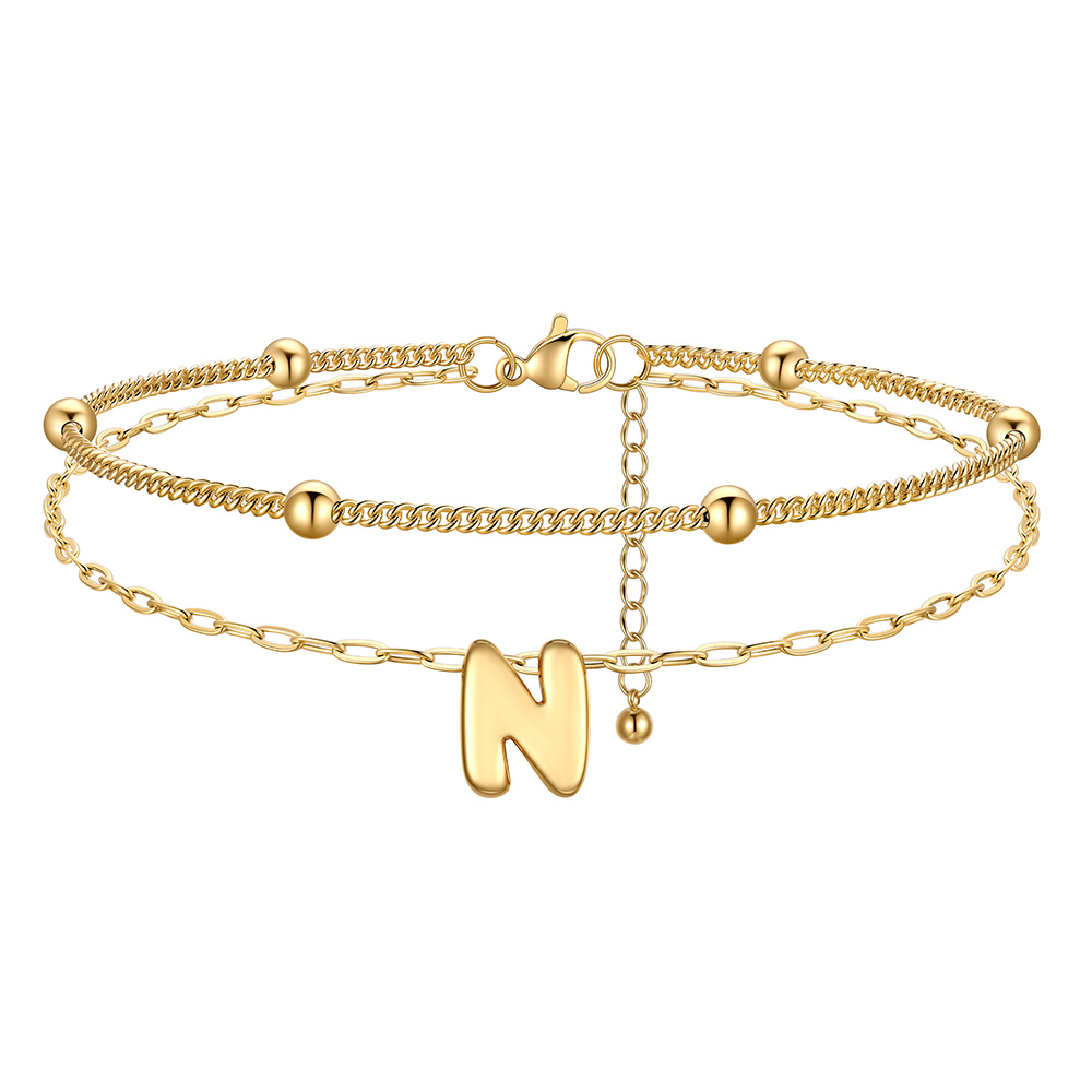 Bubble Initial Layered Anklet for Women Gold  N