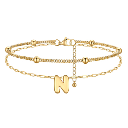 Bubble Initial Layered Anklet for Women Gold  N