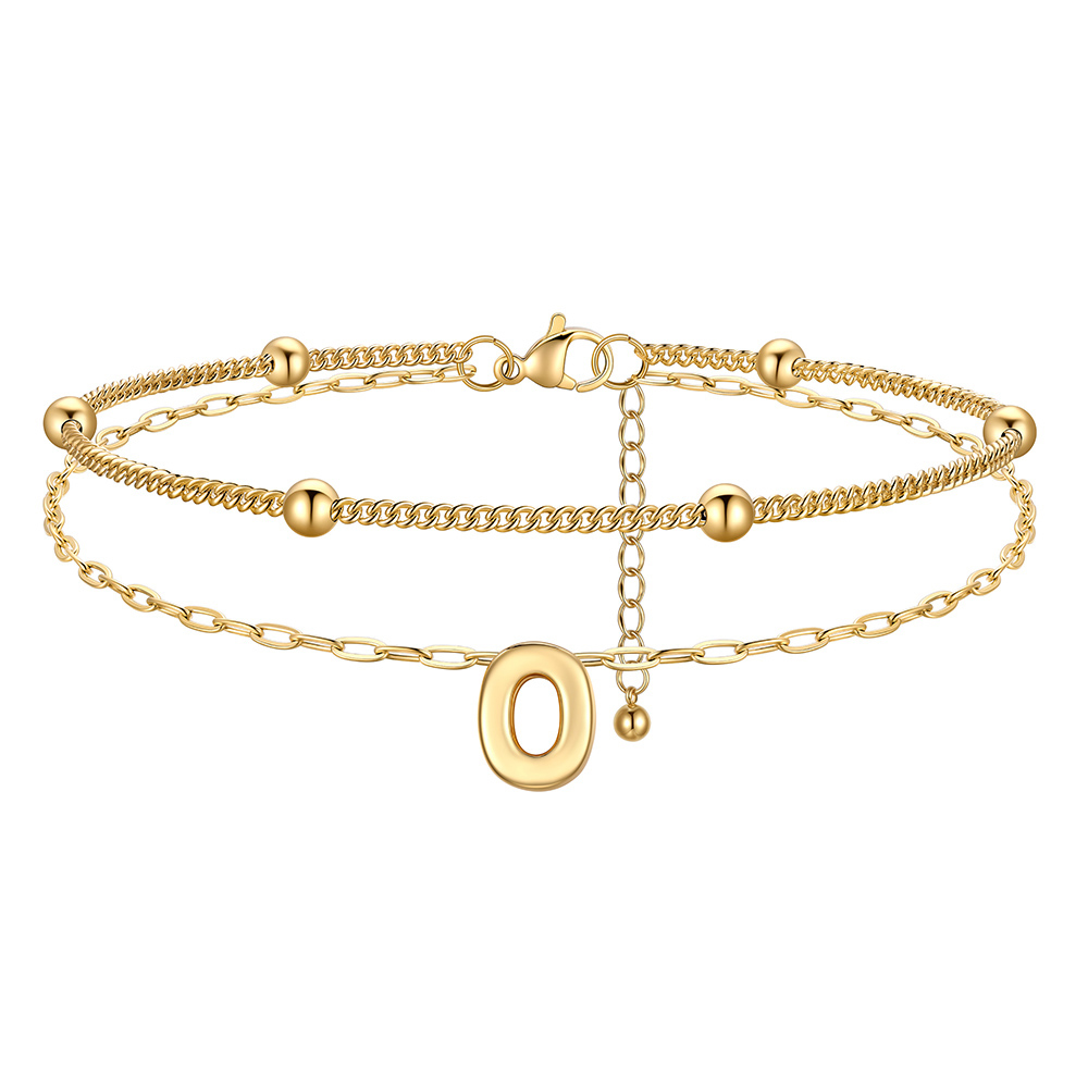 Bubble Initial Layered Anklet for Women Gold  O