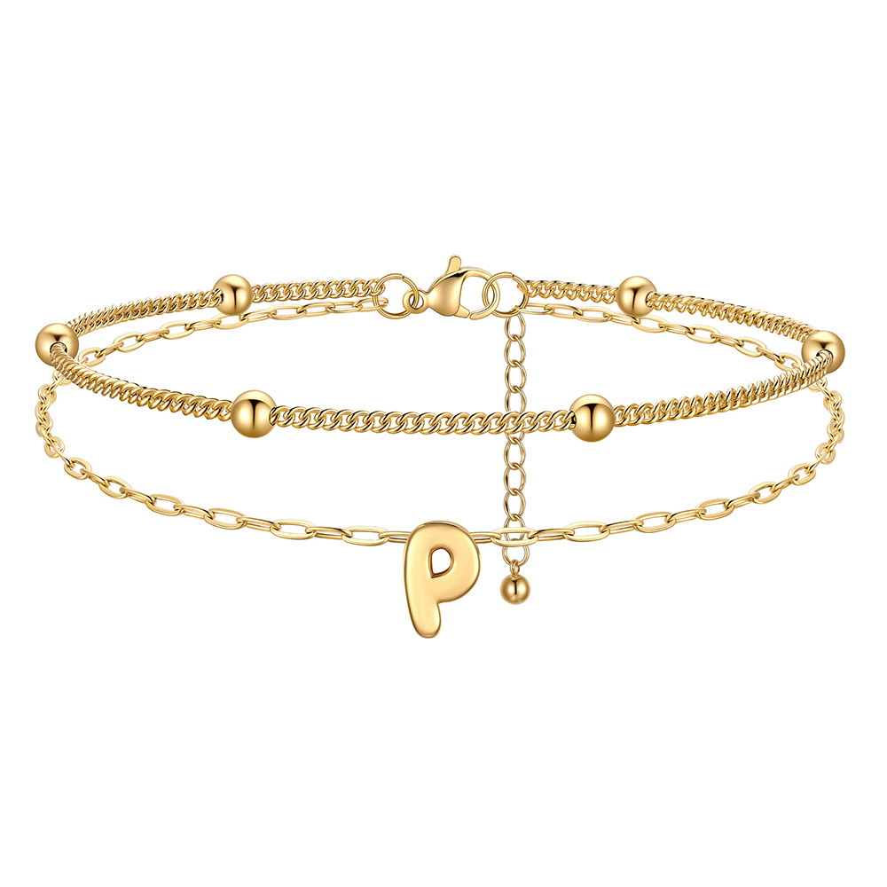 Bubble Initial Layered Anklet for Women Gold  P