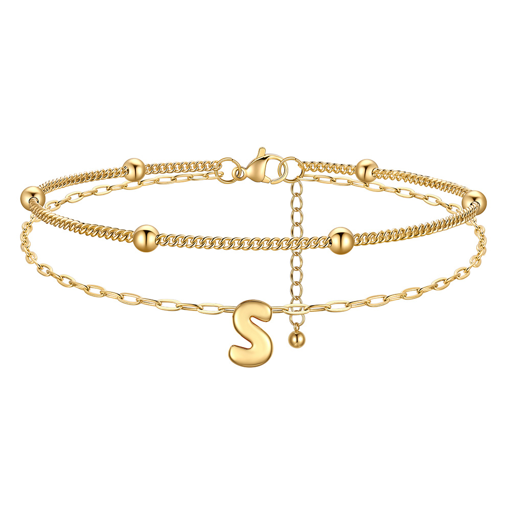 Bubble Initial Layered Anklet for Women Gold  S