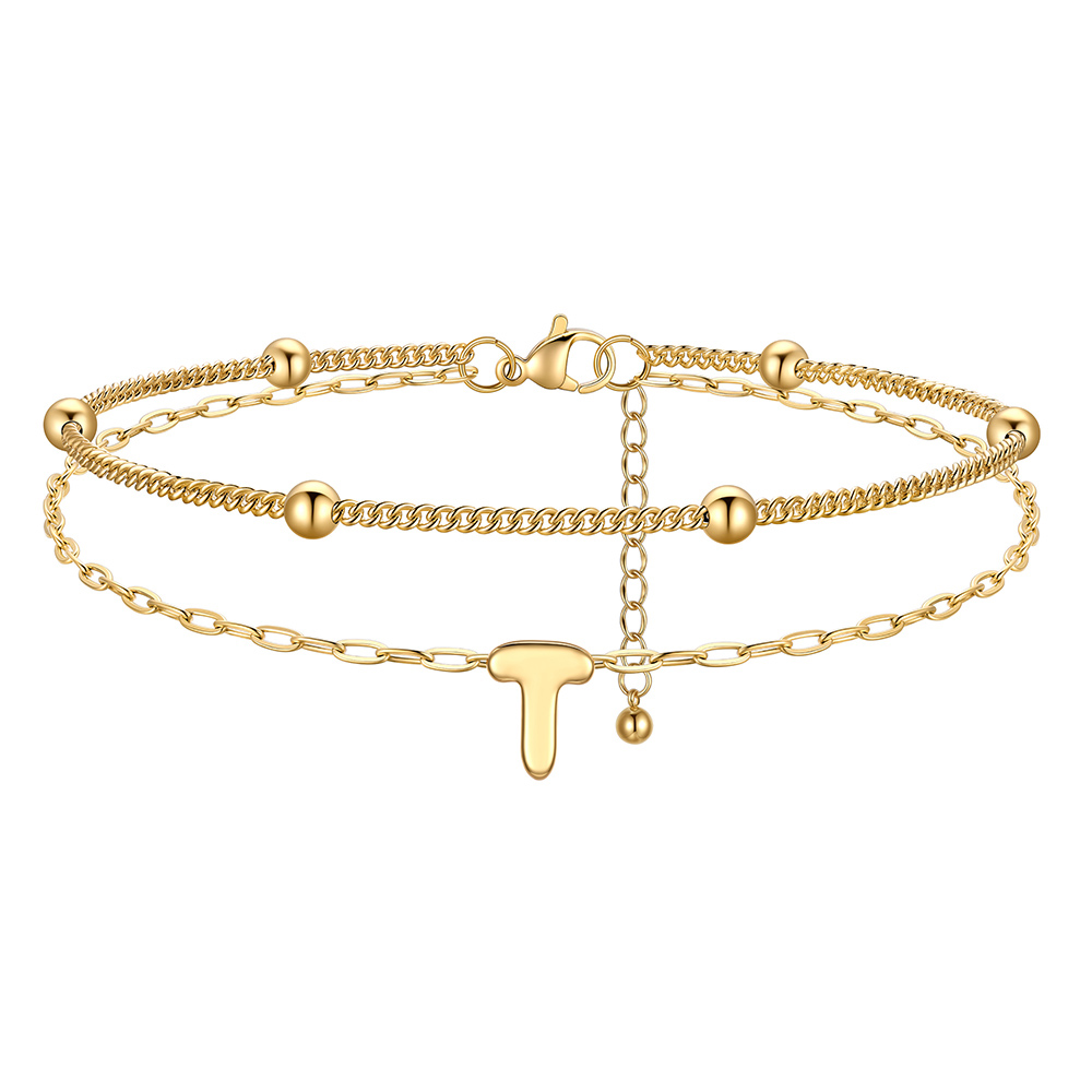 Bubble Initial Layered Anklet for Women Gold  T