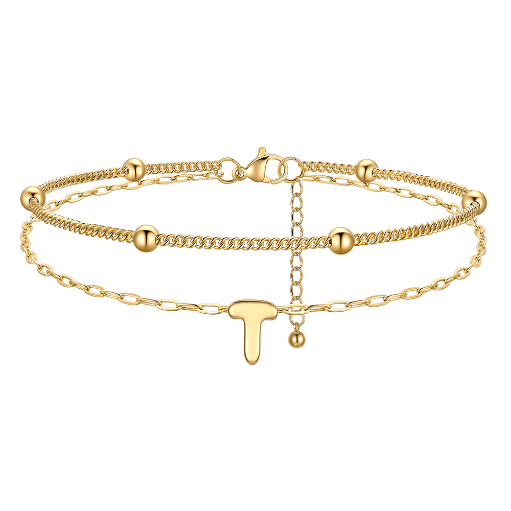 Bubble Initial Layered Anklet for Women Gold  T
