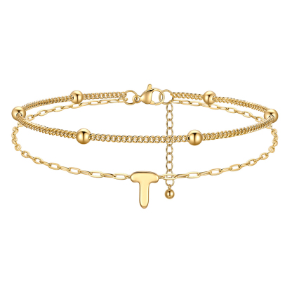 Bubble Initial Layered Anklet for Women Gold  T
