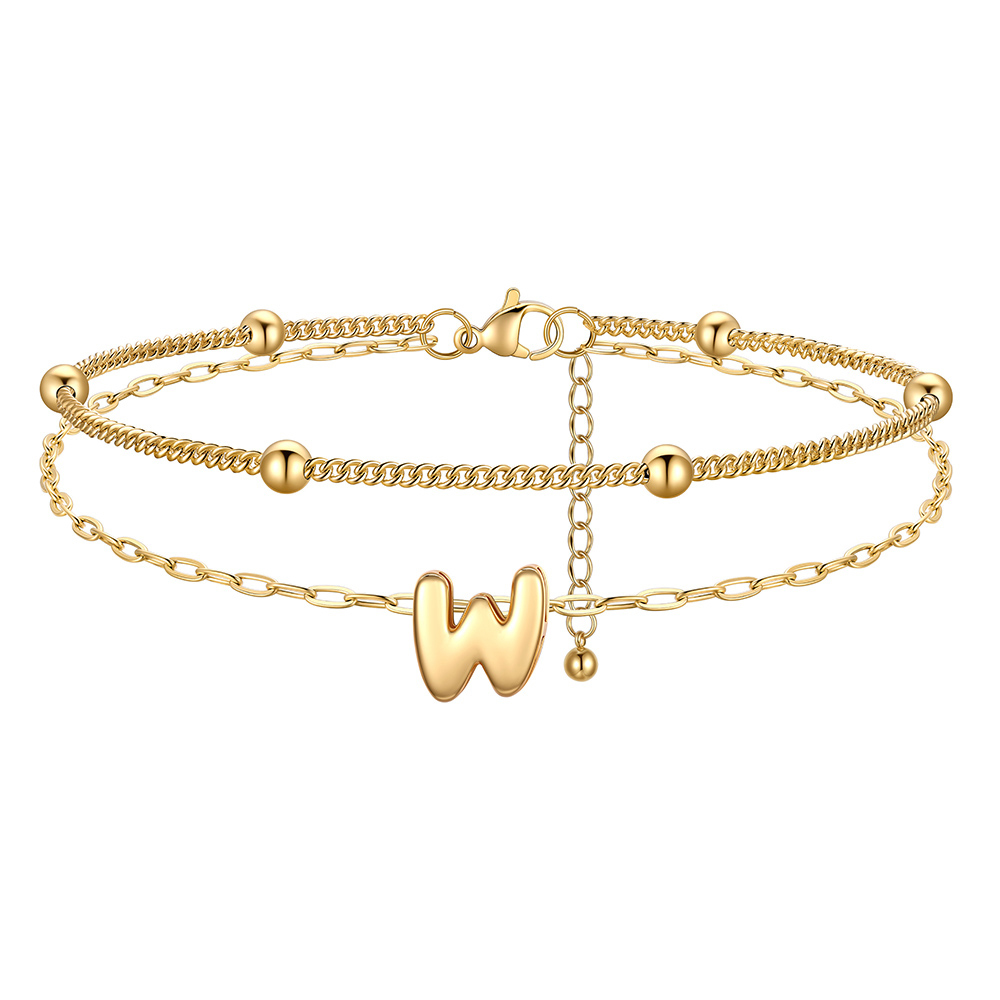 Bubble Initial Layered Anklet for Women Gold  W