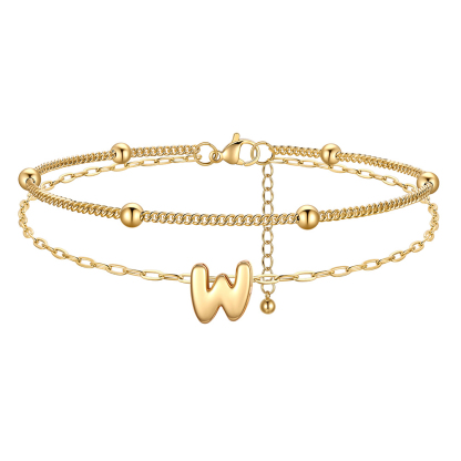 Bubble Initial Layered Anklet for Women Gold  W