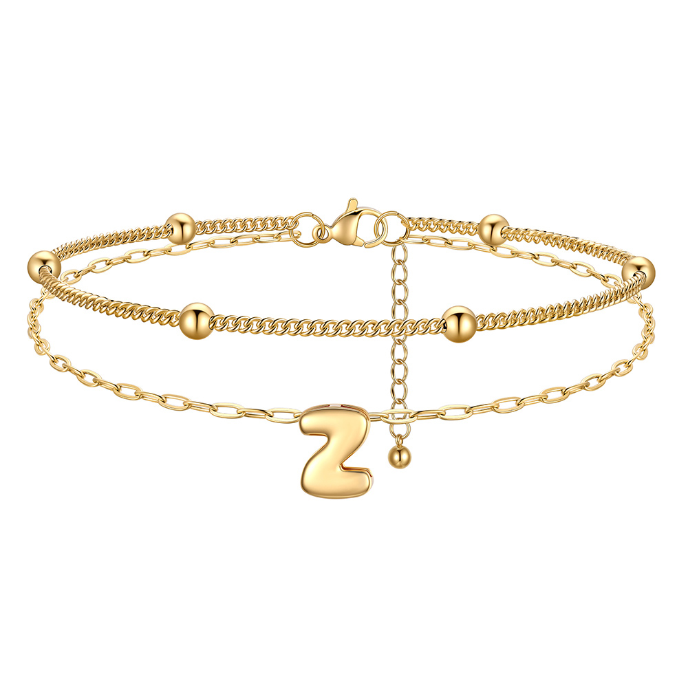 Bubble Initial Layered Anklet for Women Gold  Z