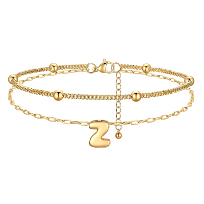 Bubble Initial Layered Anklet for Women Gold  Z