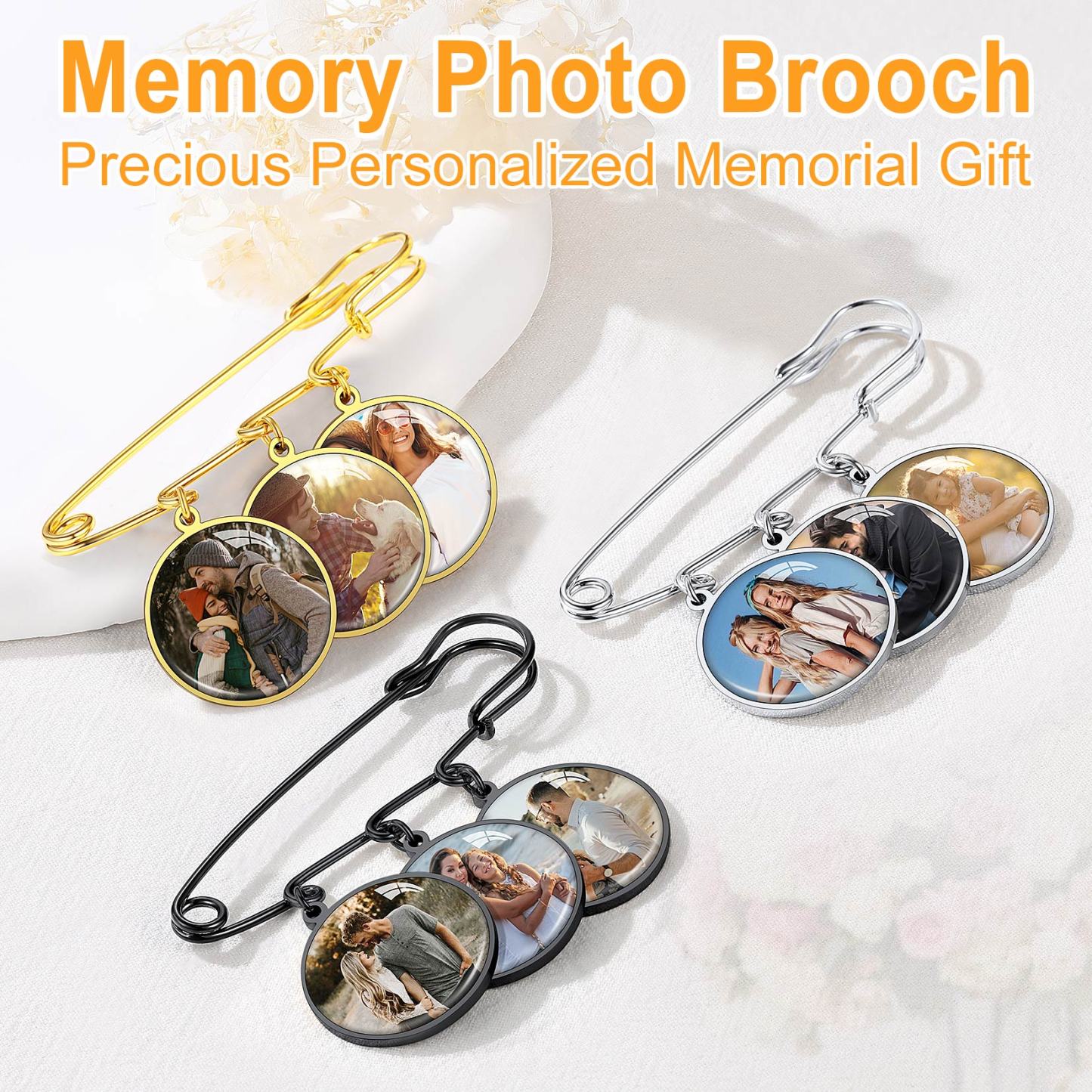 Custom Picture Wedding Bouquet Photo Brooch Memorial Pins gift