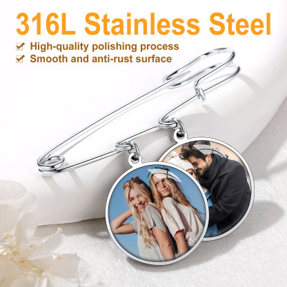 Custom Picture Wedding Bouquet Photo Brooch Memorial Pins stainless steel