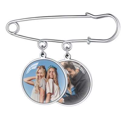 Custom Picture Wedding Bouquet Photo Brooch Memorial Pins silver 2
