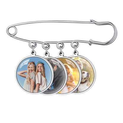 Custom Picture Wedding Bouquet Photo Brooch Memorial Pins silver 4