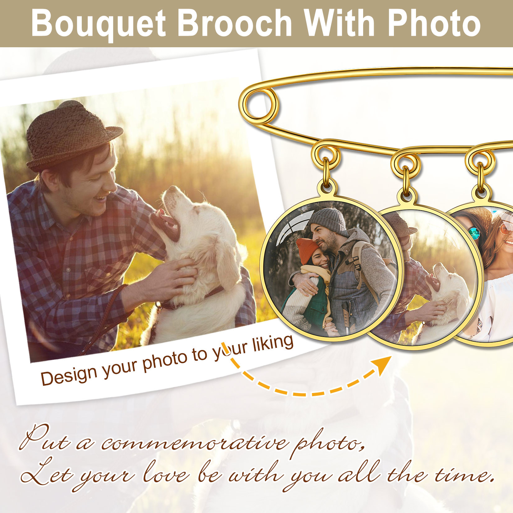  Picture Wedding Bouquet Photo charm Memorial Pins
